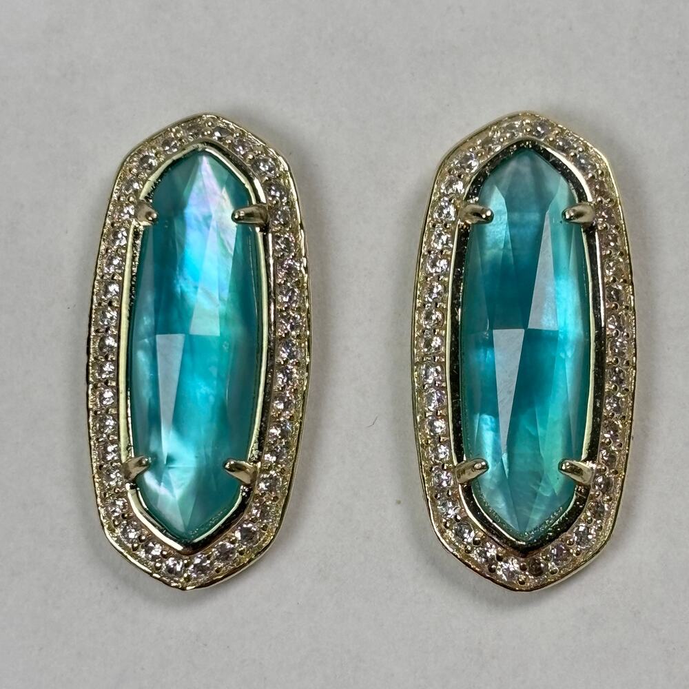 Kendra Scott Gold Tone Aqua Blue Large Stud Earrings
